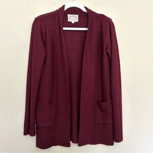 Ambiance Women’s Open Front Knit Maroon Burgundy Cardigan